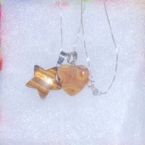 Boho Agate Heart and Tigers 🐅 Eye Star Sterling Silver 16” Neckla…